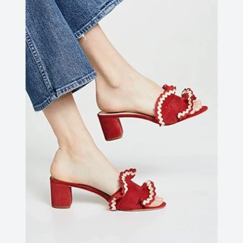 Loeffler Randall Red Ruffle Slide Sandals - Picture 2 of 10